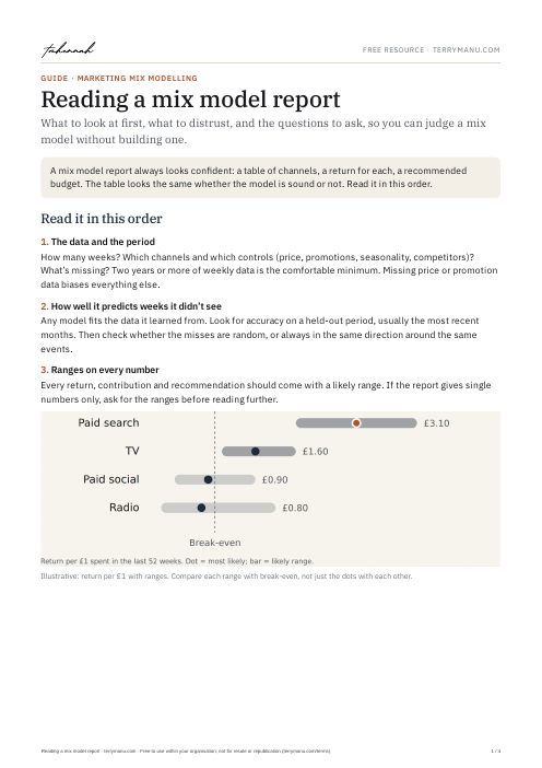 The first page of Reading a mix model report